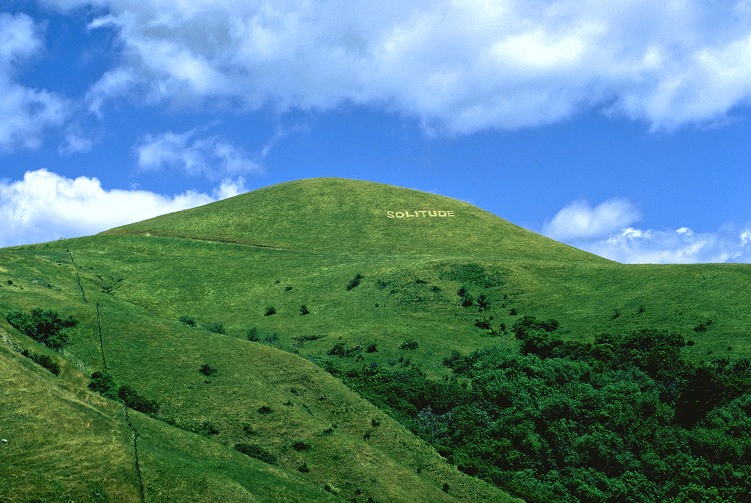 solitude Solitude: Large-scale earthwork carved into a hillside with the word ‘Solitude,’ transforming the landscape into a poetic meditation on presence, time, and impermanence.