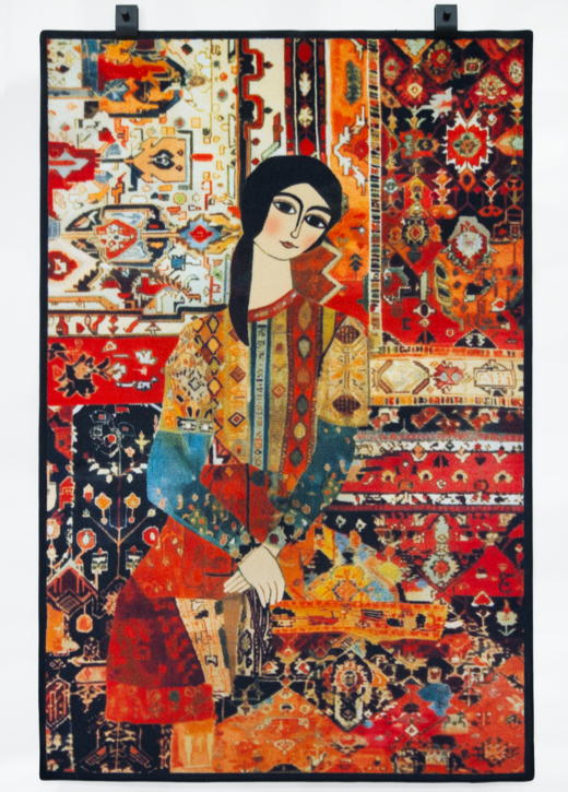 Textile piece Layla by Seyed Alavi, a fine inkjet-printed rug blending poetry, beauty, and digital craftsmanship inspired by Persian romantic traditions.