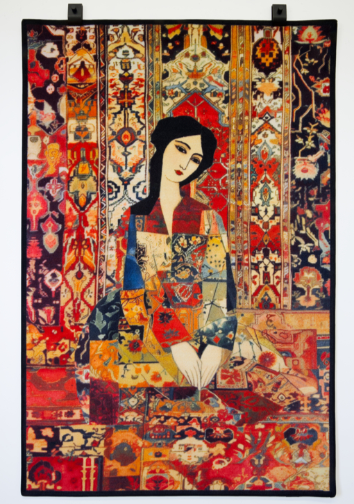 Textile piece Layla by Seyed Alavi, a fine inkjet-printed rug blending poetry, beauty, and digital craftsmanship inspired by Persian romantic traditions.