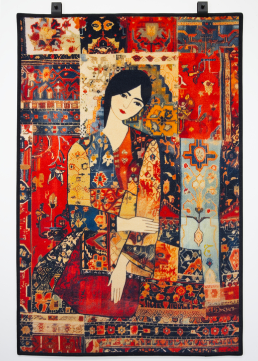 Textile piece Layla by Seyed Alavi, a fine inkjet-printed rug blending poetry, beauty, and digital craftsmanship inspired by Persian romantic traditions.