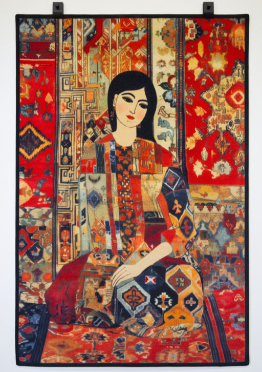 Textile piece Layla by Seyed Alavi, a fine inkjet-printed rug blending poetry, beauty, and digital craftsmanship inspired by Persian romantic traditions.