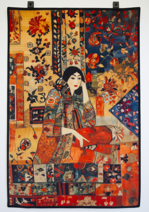 Textile piece Layla by Seyed Alavi, a fine inkjet-printed rug blending poetry, beauty, and digital craftsmanship inspired by Persian romantic traditions.