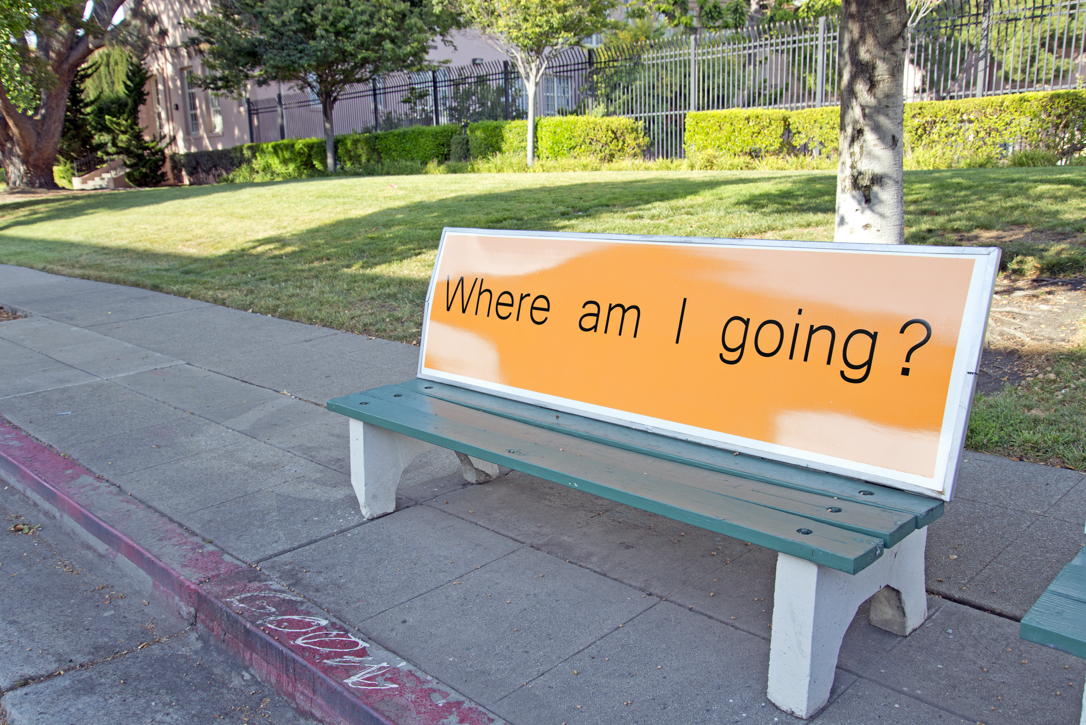 wheream Outdoor sculpture Bench Mark by Seyed Alavi, transforming a functional bench into a conceptual reflection on value, place, and human presence.